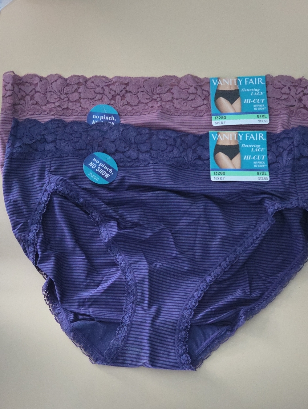 Vanity Fair Flattering Lace Hi Cut Panties Set of 2 Size 8 / XL